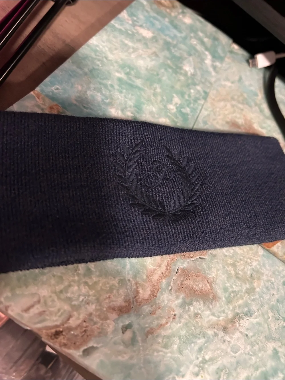 Pink Victoria Secret Navy Knit Headband with Embroidered Crest